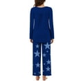 thumbnail image 4 of UAMVSH Womens Pajamas Sets Long Sleeve Button Crew Neck Sleepwear Pullover and Loungewear Bottoms Pleated Two Piece Lounge Outfits(XX-LargeDark Blue 5), 4 of 7