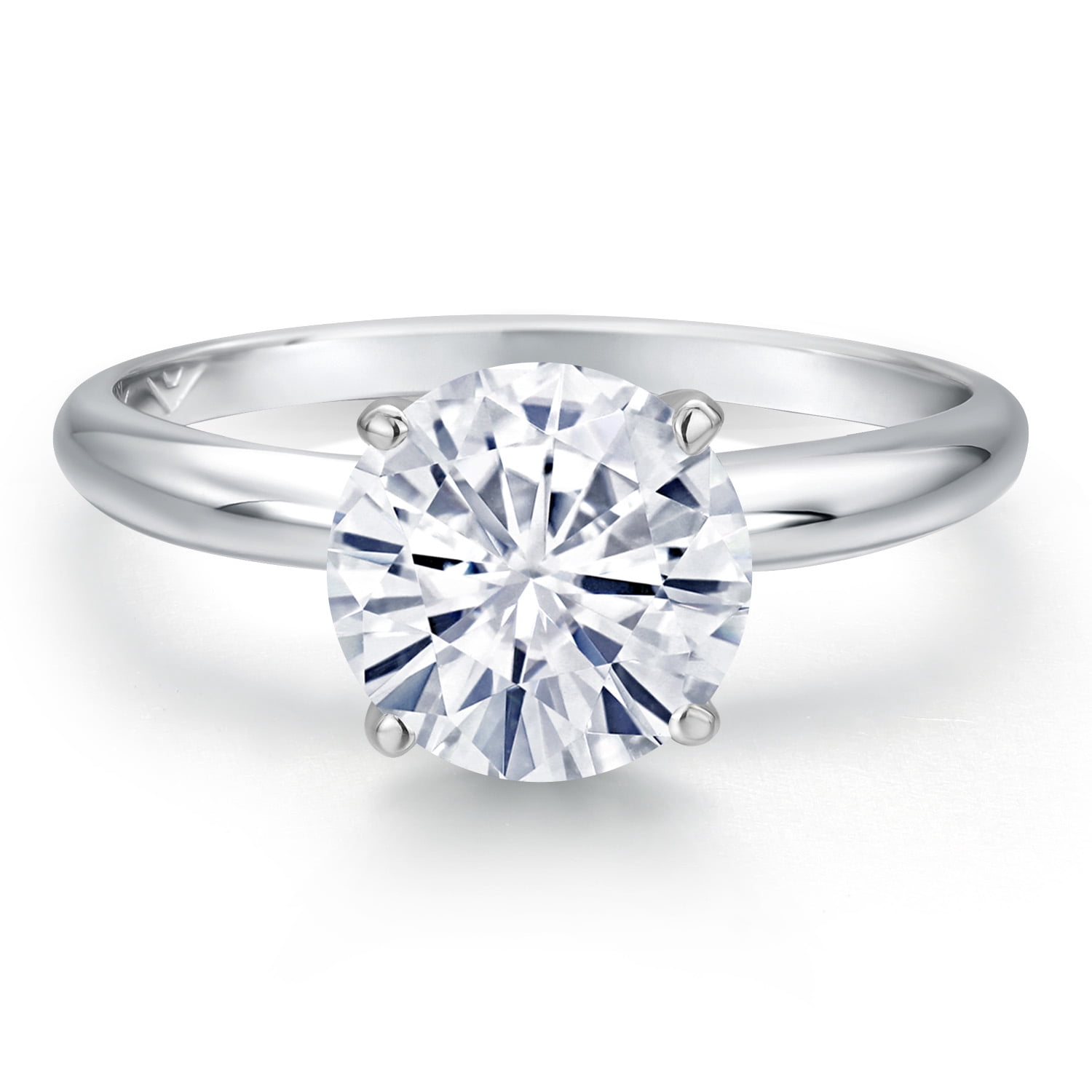 Gem Stone King 14K White Gold White Moissanite Solitaire Engagement Ring | 1.90 Cttw | Round 8MM | Wedding Engagement Anniversary Promise Ring for Women
