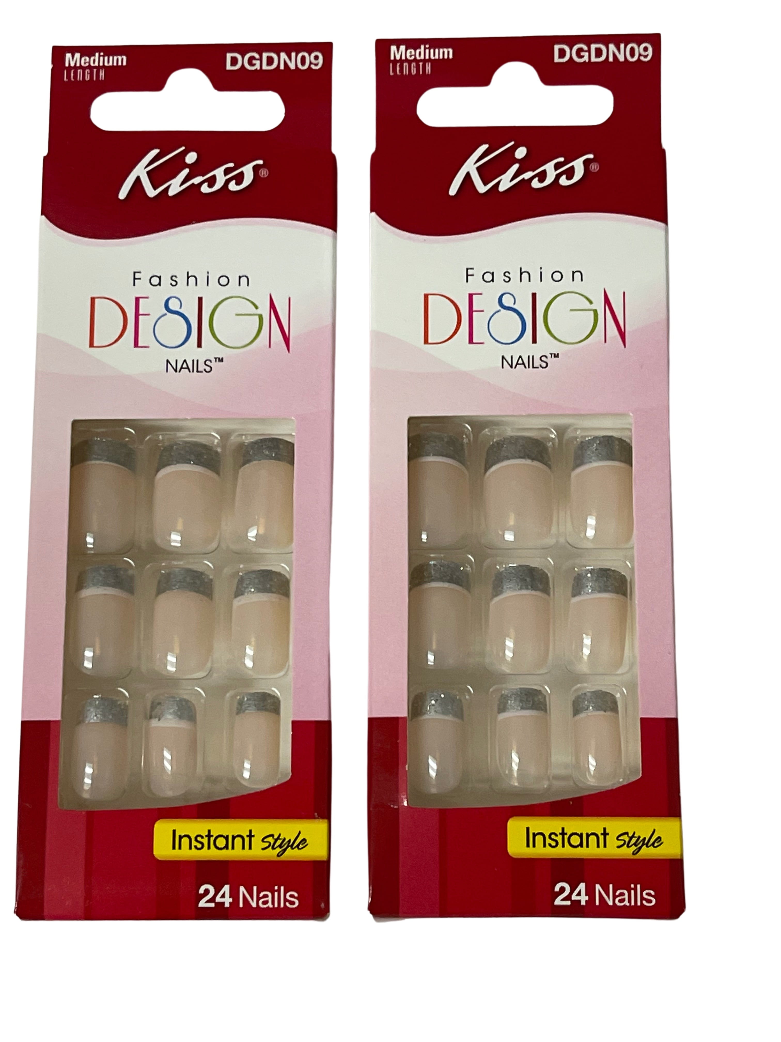 KISS Fashion Design Nails Silver French Design Medium Length STYLISH DGDN09 - 2 Pack
