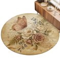 thumbnail image 2 of Round Rugs 3Ft, Botanical Ferns Round Area Rug Washable Indoor Throw Carpet, Romantic Roses Florals Butterfly Distressed Small Non Slip Circle Rug for Bedroom Living Room Home Decor Aesthetic, 2 of 8