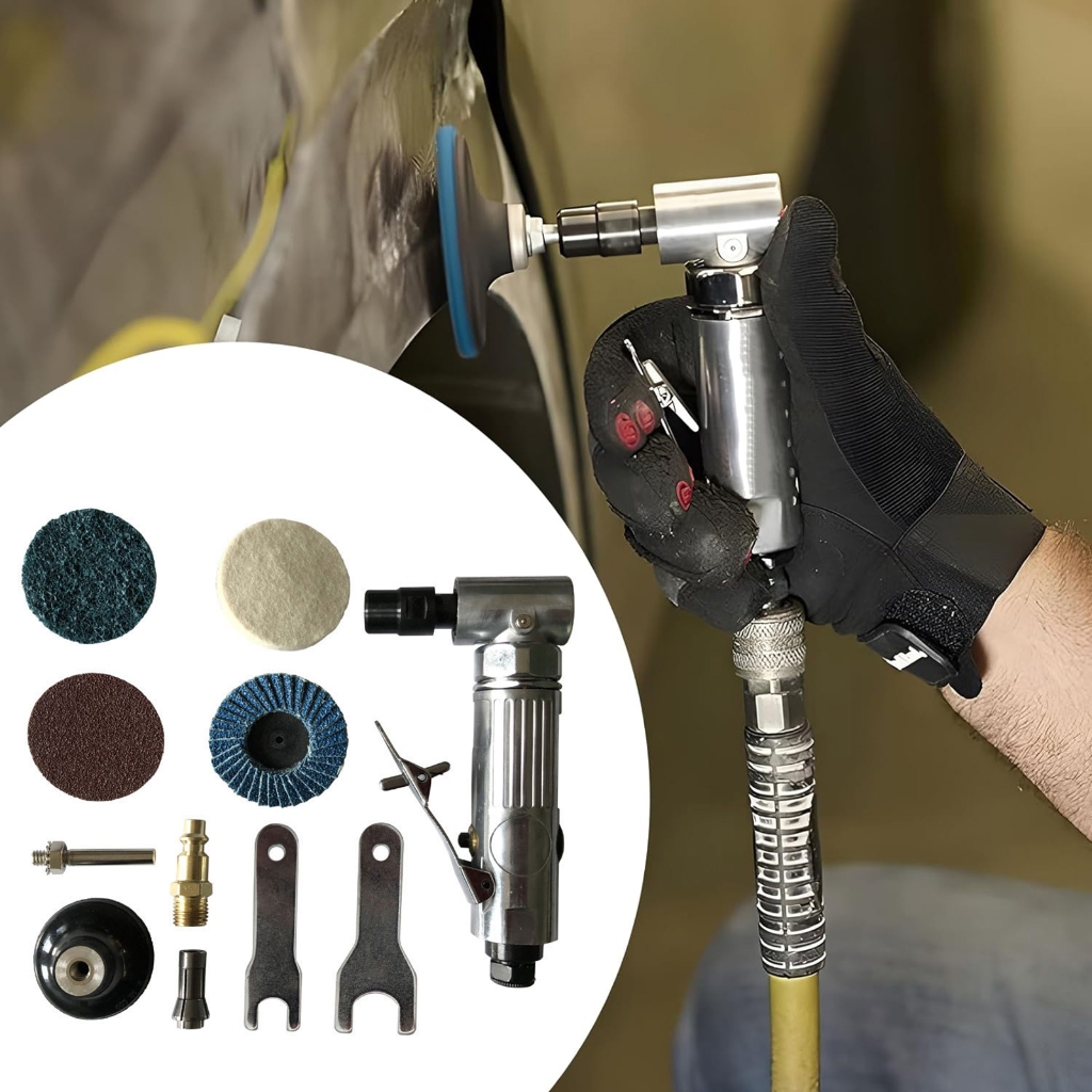 High Speed Air Angled Grinder Tool Set for Deburring and Polishing, Includes Accessories