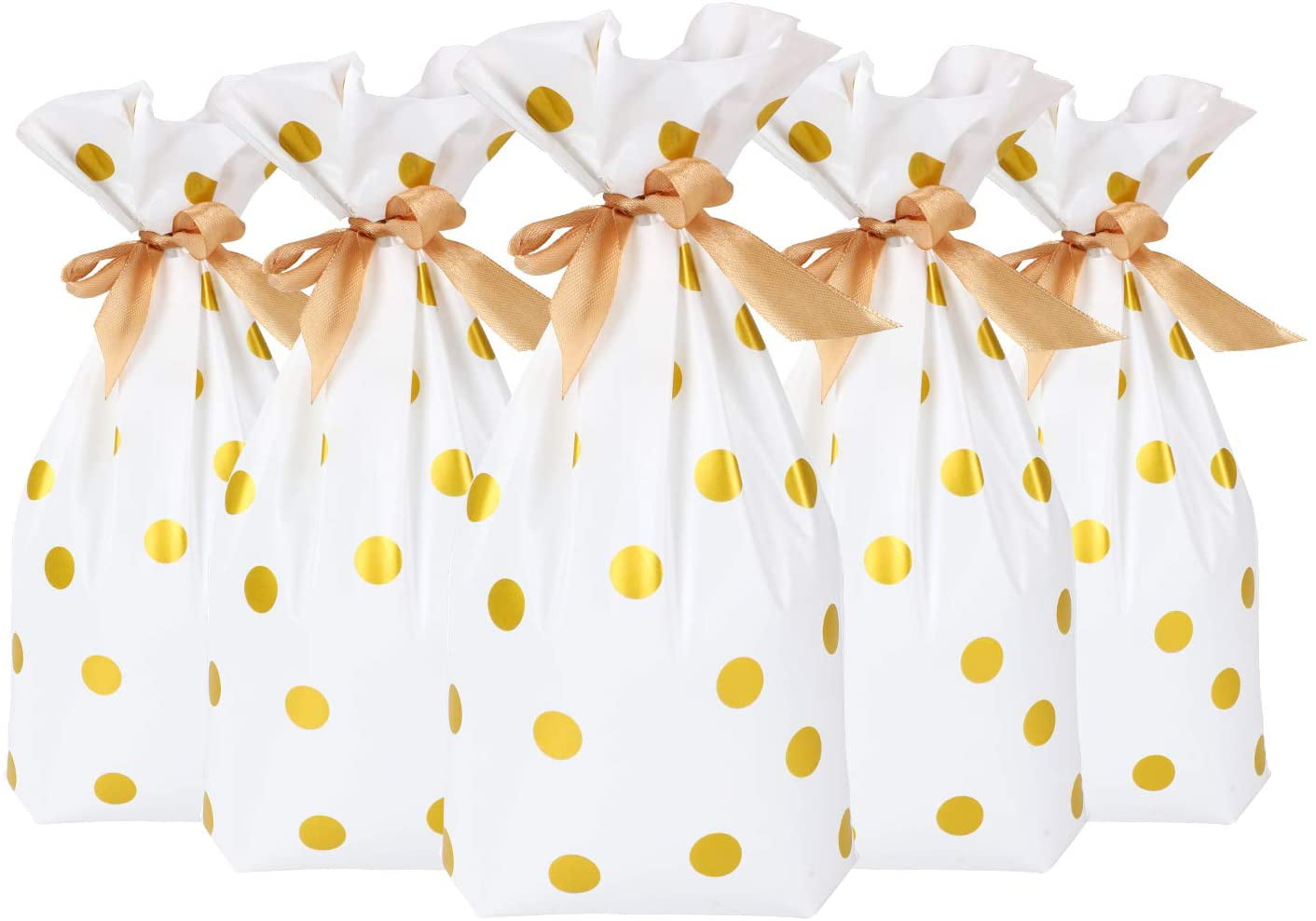 30pcs Candy Cookies Drawstring Gift Bags  w/ Bow-Tie Gold Dot Plastic Treat Bags 
