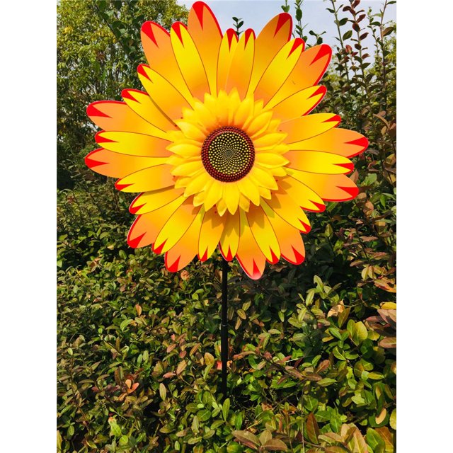 36cm Varilla negra Girasol Jardín de infantes 1 de junio Actividad Publicitaria Decoración Doble Girasol Molino de viento Exterior Suelo