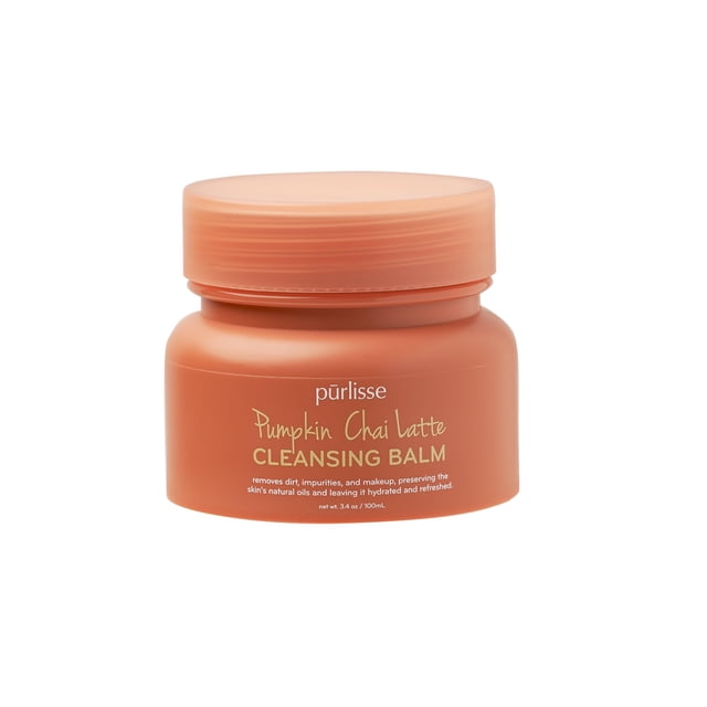 Bálsamo limpiador Purlisse Pumpkin Chai Latte – Limpiador facial hidratante enriquecido con calabaza Chai y leche de soja – Bálsamo removedor de maquillaje y lavado facial suave para mujeres y hombres