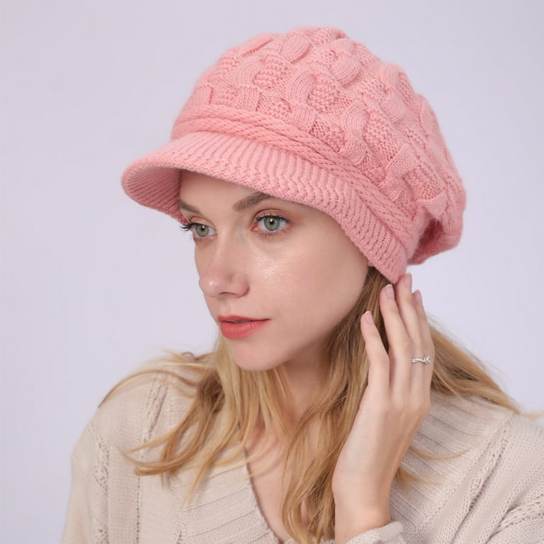 Women\'s Slouchy Rose Pink Beanie Winter Warm Chunky Skull Cable Knit Hat Cap Warm Winter Beanie - Satin Lined Cable Knit Slouchy Hat main image 2