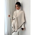 thumbnail image 5 of Women Front‑Tie Wrap Cape Shawl, Contrast‑Trim Poncho Cover‑Up, Versatile Layering Cape for Daily Evening Casual Outfits, 5 of 5