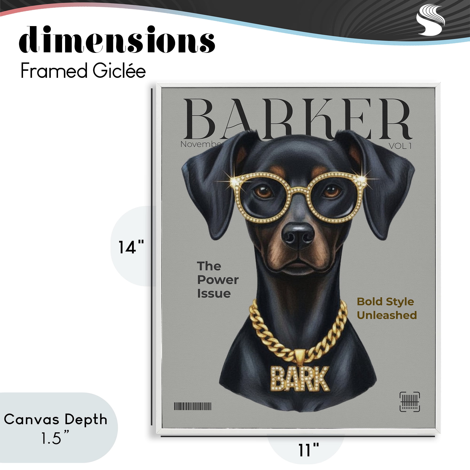 Stupell Industries Barker Dog Fashion Magazine White Framed Giclee Art, design by A Barefoot Stylist