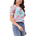 thumbnail image 4 of CAMISA CHIC Floral de Mujer de Manga Corta con Cuello Peter Pan de Encaje, Blusa de Botones, Azul Claro M, 4 of 6