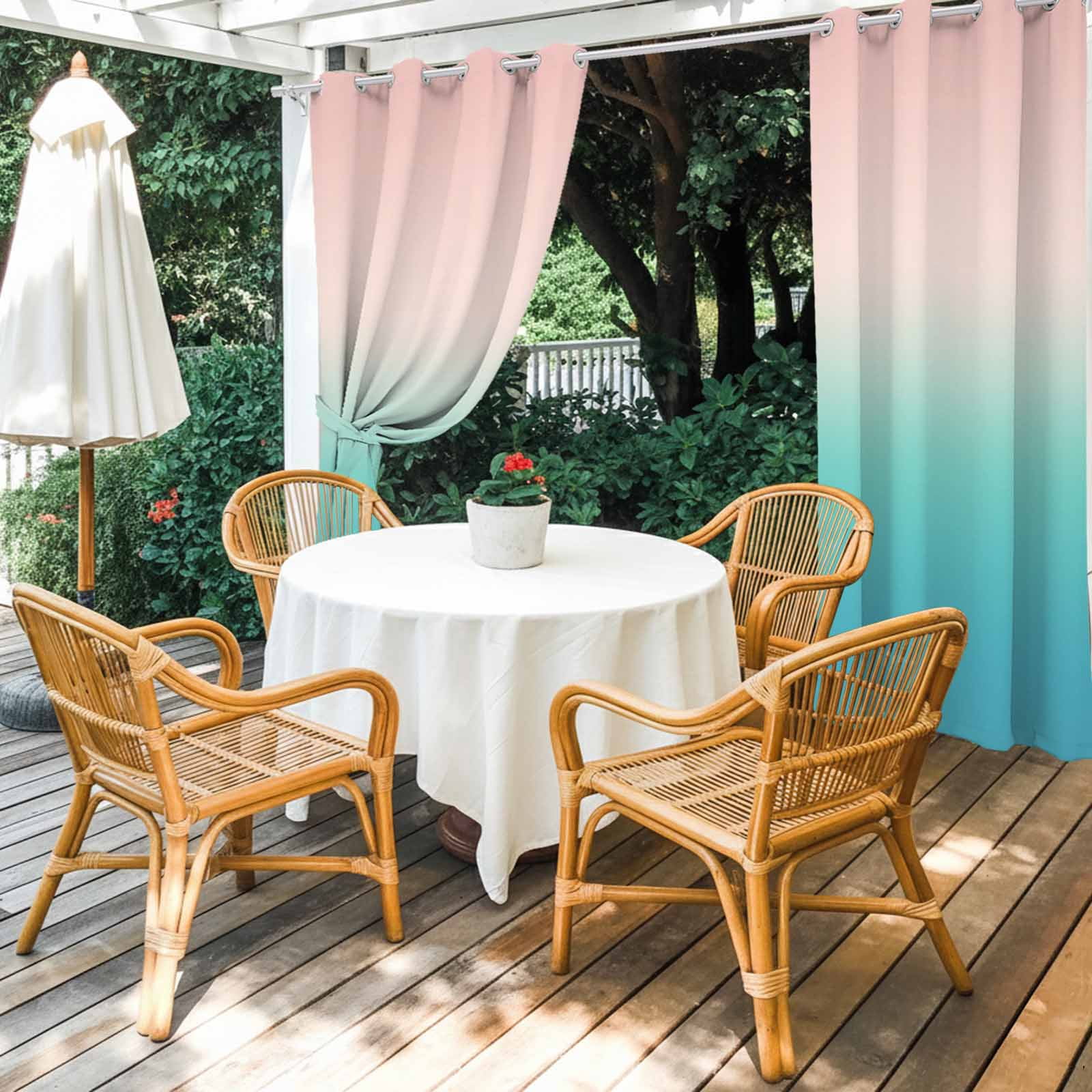 Pink Teal Ombre Outdoor Curtains for Patio Waterproof,Windproof Privacy Curtains with Weighted Bottom,Modern Abstract Art Gradient Aesthetics Outside Drapes for Picnic Garage Yard 54"x84" 2 Panel