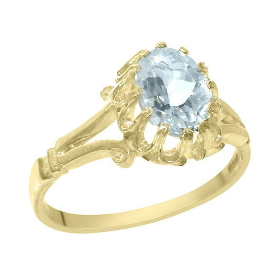 LBG British Made 9k Yellow Gold Natural Aquamarine Womens Engagement Ring - 33 size options - Size 10