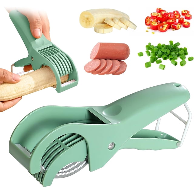 Cortr de plátano, eficiente y seguro para rebanadas uniformes, cortr multifuncional de perritos calientes para ensalada de pepino y frutas (1, verde)
