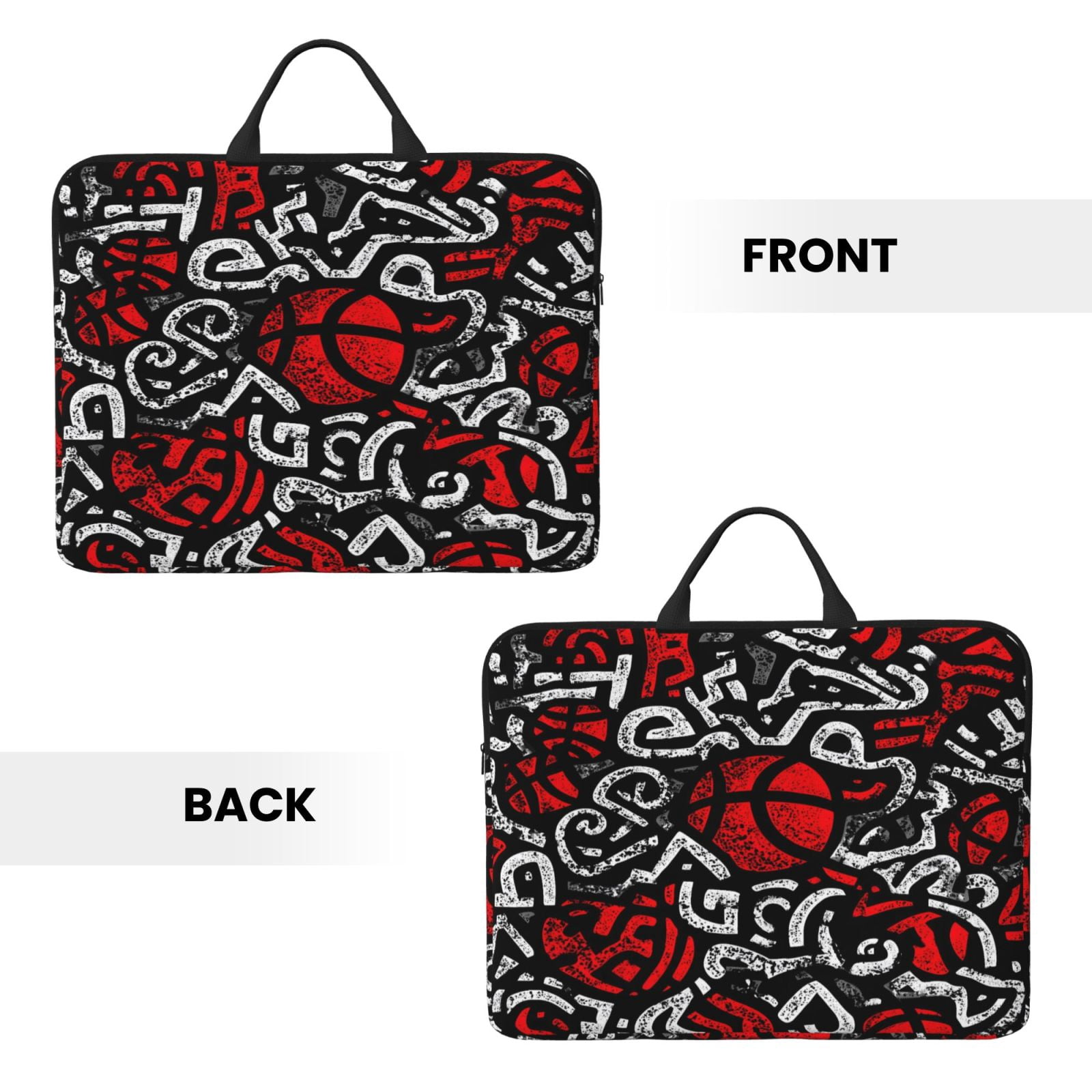 Laptop Sleeve Bag For Women Men 14inch Waterproof Durable Protective Computer Carrying Cover Handle Laptop Case Bag Basketball Street Graffiti Style Black White Red