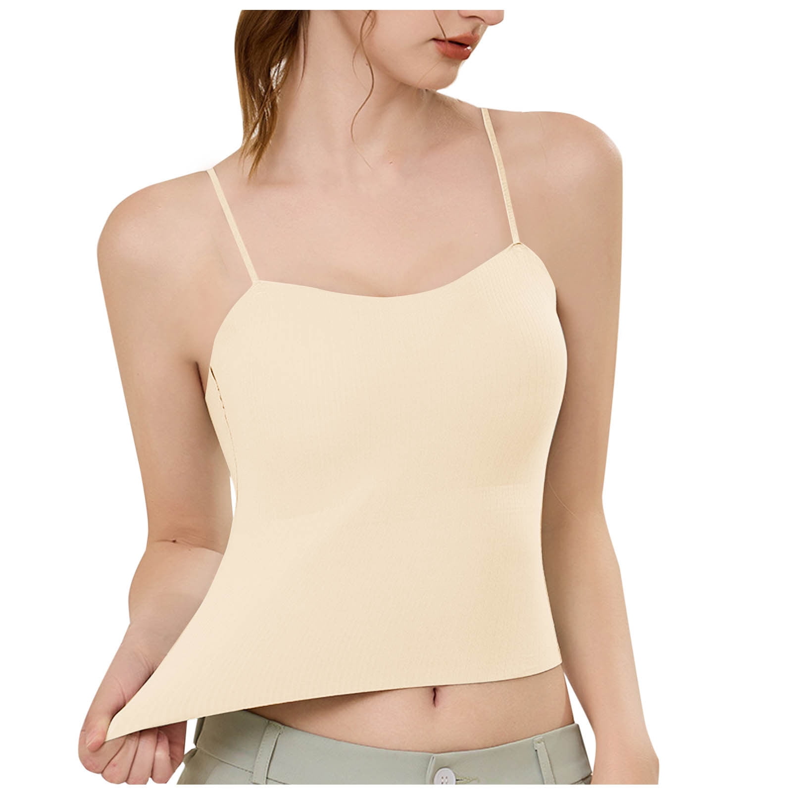 Women's Spaghetti Strap Crop Tank Tops Double Lined Seamless