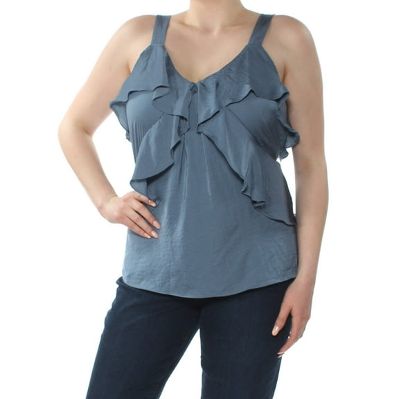 MICHAEL KORS Womens Blue Ruffled V Neck Sleeveless Top XL