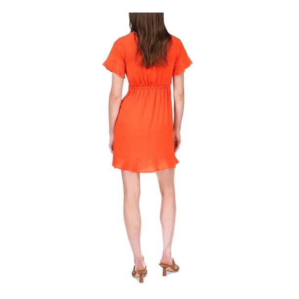 Michael Michael Kors Faux-Wrap Ruffle Mini Dress Xl / Optic Orange