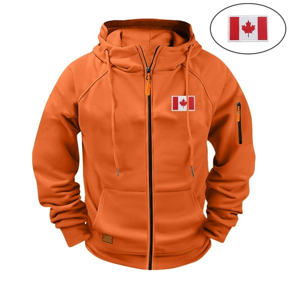 KeShDi Mens Jackets Men's Cargo Solid Color Multiple Pockets Sports Ditness Training Raglan Long Sleeved Hooded Casual Jacket Orange 2X