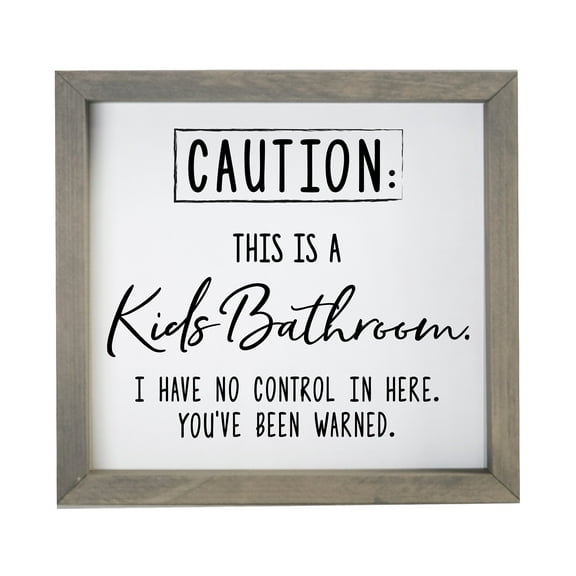 Funny Bathroom Decor Framed Shadow Box 11.5x11.5 (Caution Kids Bathroom)