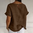 thumbnail image 6 of ClodeEU Women's Linen Blend Short Sleeve Crewneck Shirt ,Casual Cropped Loose Tops ,Women's Plus XXL, 6 of 7