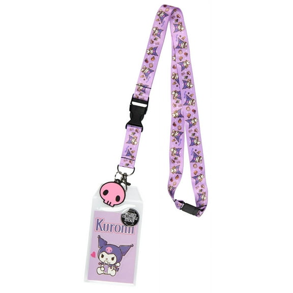 Sanrio Kuromi ID Badge Holder Lanyard w/ Rubber Pendant and Collectible Sticker