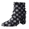 thumbnail image 4 of Ripped Denim Plaid Dress Boots for Women Fashion Retro Checkered Chunky High Heel Winter Fall Ankle Booties, 4 of 7