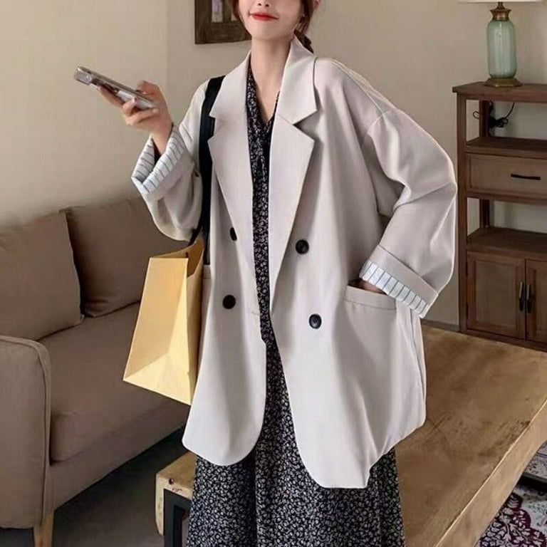 DanceeMangoo New Korean Blazer Women Fashion Loose Jacket Early Spring Office Lady Femme Coats Black Plus Size Women Cassual Suitt Tops Walmart