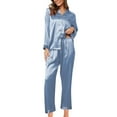 thumbnail image 2 of Kureaily Women's Fashionable Pajama Set Silk Pajamas 2 Piece Satin Pajama Set Long Sleeve Button Down Casual Suit With Pants Pajamas for Women, 2 of 5