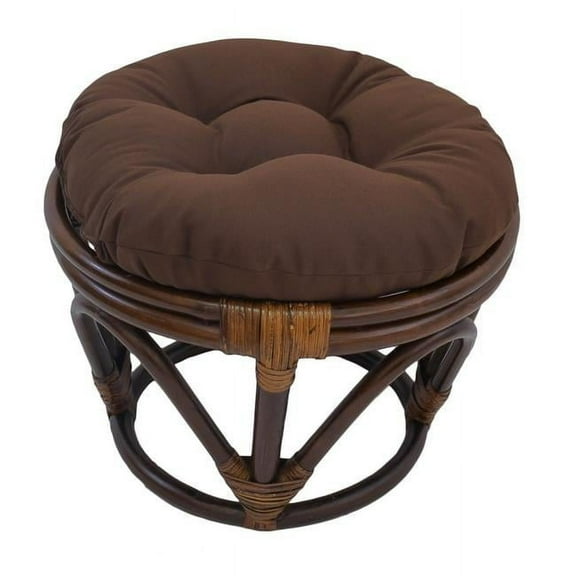 Rattan Footstool with Twill Cushion, Chocolate