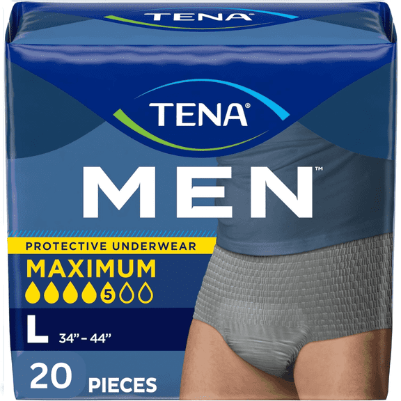 TENA Protective Incontinence Underwear for Men, Maximum Absorbency, Disposable Men's Underwear, Large, Grey,  20 C T