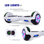 SISIGAD Bluetooth Hoverboard with LED Lights, 6.5 In. Hover Board Self Balancing Scooter, Suit for Adults and Kids, White