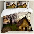 thumbnail image 3 of Rustic Duvet Cover Set Twin Size, Battered Stone House in a Field Messy Shed Building Provincial Pastoral Concept, Decorative 2 Piece Bedding Set with 1 Pillow Sham, Multicolor, by Ambesonne, 3 of 3