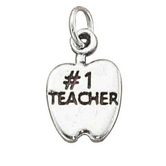Sterling Silver 18" .8mm Box Chain #1 TEACHER Apple Pendant Necklace