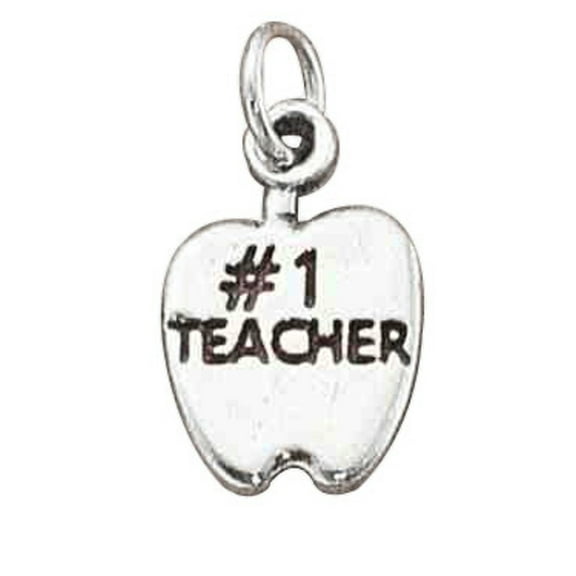 Sterling Silver 16" .8mm Box Chain #1 TEACHER Apple Pendant Necklace