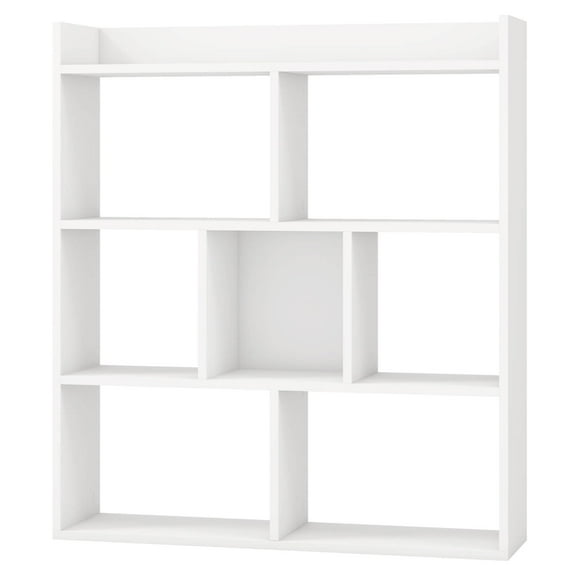 UPPYL  7 Cube Bookshelf, Free-Standing Wooden Bookcase,3 Tier Home Display Shelf, Horizontal Storage Unit w/Anti-Toppling Devices, Open-Back Display Rack for Study, Bedroom, Living Room, White