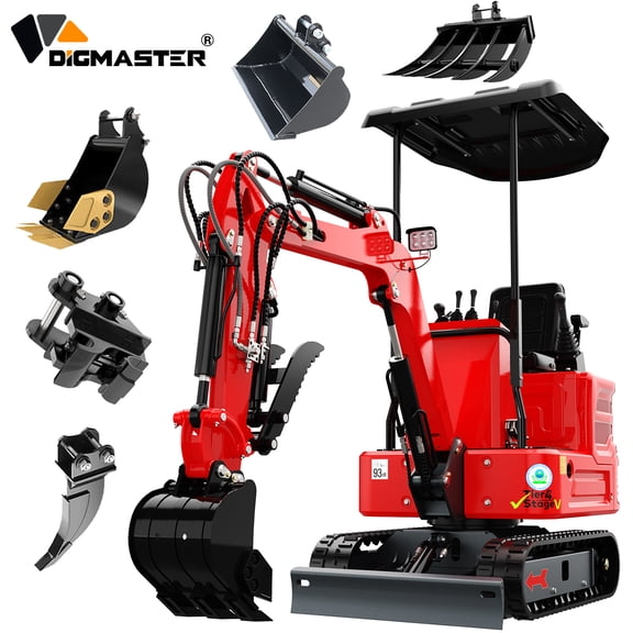DigMaster 1.4 Ton Mini Excavator Kubota Twin-Cylinder Diesel Engine Hydraulic thumb Compatible Multiple Attachment farms yards forestry and more EPA