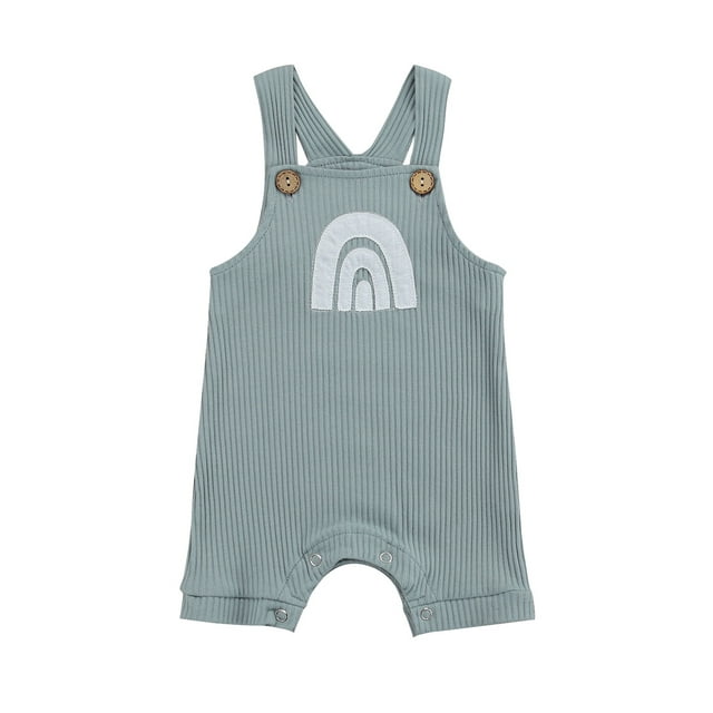 Xingqing Summer Newborn Baby Girls Boys Rompers 6 Colors Rainbow Printed Strap Sleeveless Button Jumpsuits
