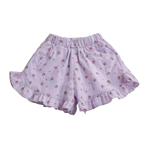 REDARER Girls Strawberry Print Ruffle Shorts, Elastic Waist Soft Breathable Summer Casual & Playwear,4-5 Years