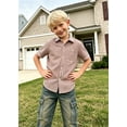 thumbnail image 3 of Aideaone Boys Button Down Shirts Short Sleeve Solid Striple Seersucker Shirt with Chest Pocket 5-14 Years, 3 of 5