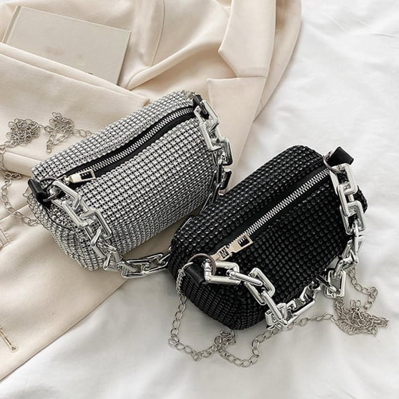 Crystal Rhinestone Pillow Bag – 6.3" Sparkly Chain Shoulder Purse, Glitter Clutch for Evening Parties & Dates