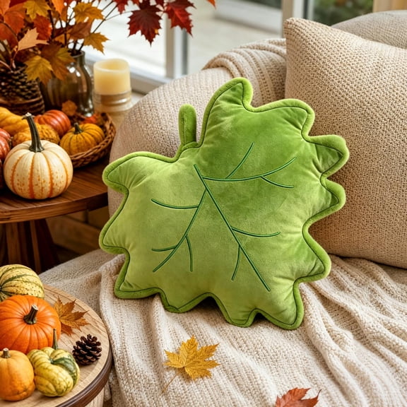 Maple Leaf Plush Throw Pillow 15.7 Inch, Fall Themed Artificial Leaf Cushion, Cozy Lumbar Support Pillow for Sofa Bed Car