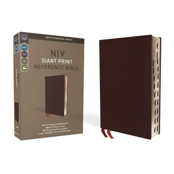 NIV, Reference Bible, Giant Print, Bonded Leather, Burgundy, Red Letter Edition, Indexed, Comfort Print, (Hardcover)
