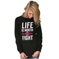 thumbnail image 3 of Life is Worth the Fight Breast Cancer Women Plus Size Long Sleeve Graphic Tee Brisco Brands 2X, 3 of 5