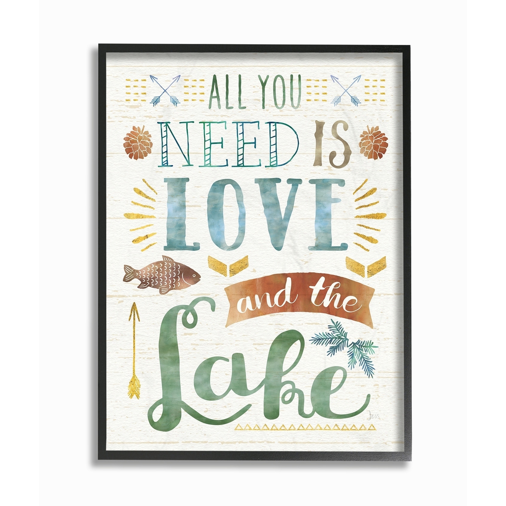 Stupell All You Need is Love and The Lake Framed Giclee Texture Art 11 x 14