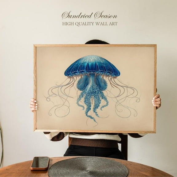 Vintage Portuguese Man O’ War Art Print, Jellyfish Illustration, Ocean Life Wall Decor, Coastal Bathroom, Beach Home Or Science Lover Home UNFRAMED Poster, Wall Art for Decor, Present, 8x12
