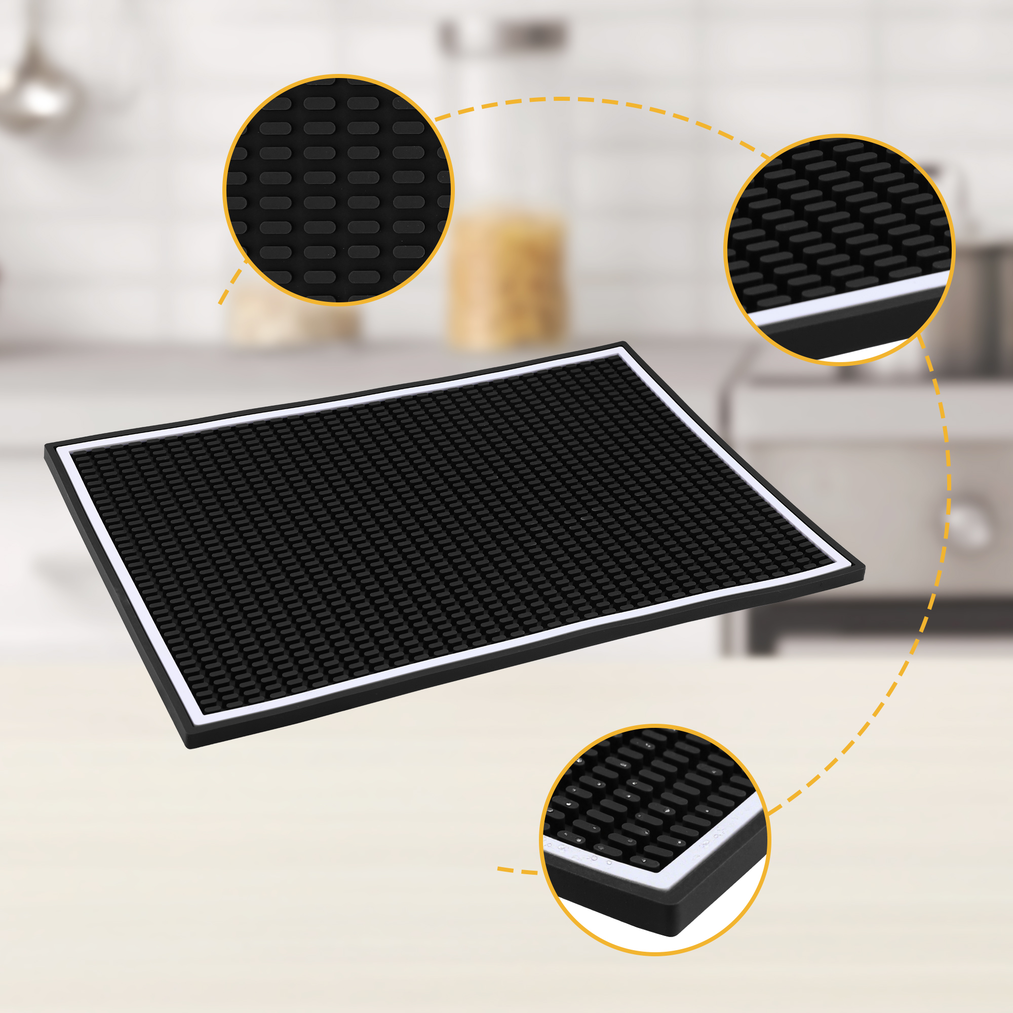 Unique Bargains Waterproof Dish Drying Mat with Concave Design Black 17.7*11.8*0.4 inch