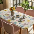 thumbnail image 3 of Easter Table Cloths for 4 Foot Rectangle Tables, Spring Watercolor Bunny Eggs Flowers Beige Patio Waterproof Elastic Fitted Tablecloths, Washable Rectangular Table Cover for Camping, 3 of 8