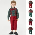 thumbnail image 4 of Generic Clearance Christmas Sweater Boys Xmas Plaid Long Sleeve Cardigan Bib Pants Christmas 2 Piece Set for Fashion Comfortable Breathable Clothing(18-24 Months,AG), 4 of 4