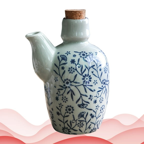 BESTOYARD 1pc Ceramic Soy Sauce Dispenser Vinegar Bottle Oil Can Condiment Cruet Seasoning Jar Water Jug Vintage Pot with Bamboo