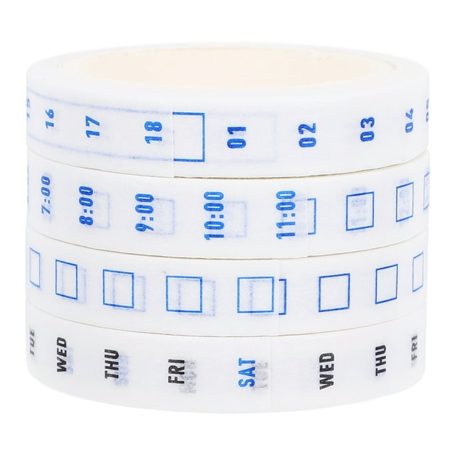 4 rollos de cinta washi para planificar la eficiencia del tiempo en el diario de oficina, cinta decorativa para álbumes de recortes, cinta de papel con fecha, cinta washi con fecha semanal