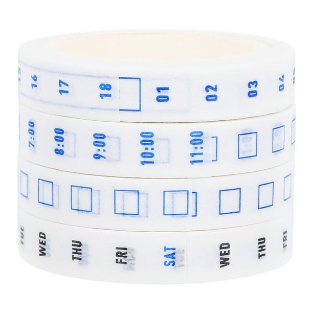 4 rollos de cinta washi para planificar la eficiencia en la oficina, ideal para álbumes de recortes decorativos. Cinta de papel con fecha. Cinta washi semanal con fecha.