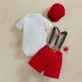 thumbnail image 4 of Qabnzmfo Baby Boys Formal 3 Piece Outfit Bow Tie Bodysuit Suspender Shorts Hat Gentleman Birthday Party Clothes for Infant 3Months-2Years, 4 of 5